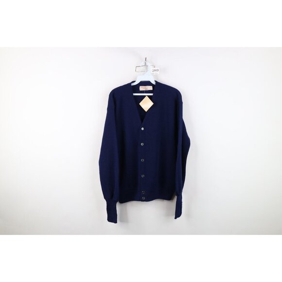 Deadstock Vtg 70s Streetwear Mens Medium Blank Knit Cardigan Sweater Blue USA